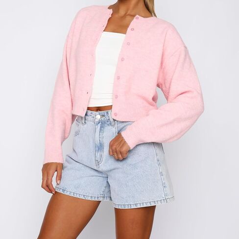Womens Y2K Cardigan Sweaters Long Sleeve Open Front Button Down Crop Sweater Solid Knit Pullover Fall Outfits Tops in Saudi Arabia