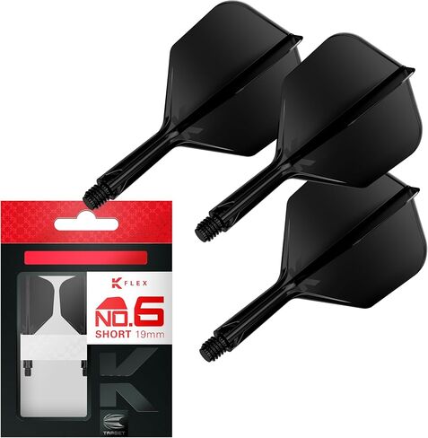 TARGET Darts K Flex Integrated Dart Flight and Shaft, No.6 Black (Medium) | Pack of 3 K-Flex - No 6, Precision Moulded 2-in-1 Dart Flights and Dart Stem | Professional Dart Accessories in Saudi Arabia
