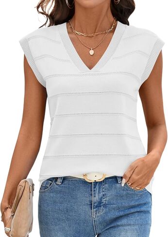 AKEWEI Sweater Vest Women Sleeveless Knitted V Neck Cap Sleeve Pullover Tank Tops 2025 Summer Fall Fashion Causal Trendy in Saudi Arabia