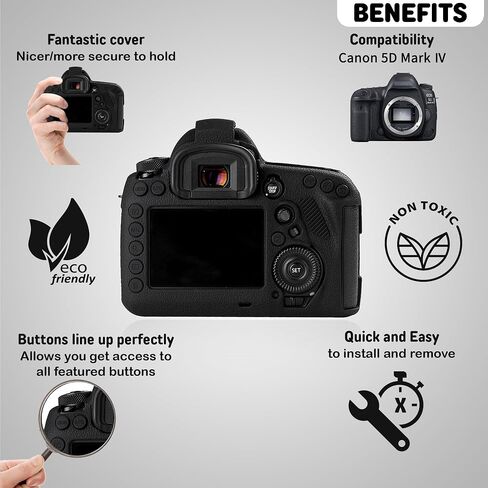 حافظة كاميرا STSEETOP لكاميرا Canon 5D Mark IV 5D IV 5D4 - غطاء حماية من السيليكون لكاميرات DSLR، قفص قابل للفصل، مقاوم للصدمات، مقاوم للغبار (أسود) in Kuwait