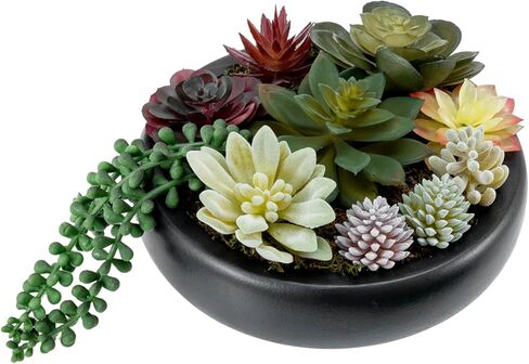 MyGift Assorted Indoor Fake Plants Artificial Succulent Arrangement in Round Gray Cement Planter Pot in Saudi Arabia