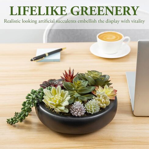 MyGift Assorted Indoor Fake Plants Artificial Succulent Arrangement in Round Gray Cement Planter Pot in Saudi Arabia