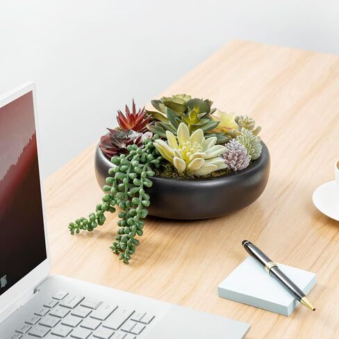 MyGift Assorted Indoor Fake Plants Artificial Succulent Arrangement in Round Gray Cement Planter Pot in Saudi Arabia