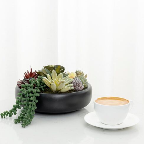 MyGift Assorted Indoor Fake Plants Artificial Succulent Arrangement in Round Gray Cement Planter Pot in Saudi Arabia