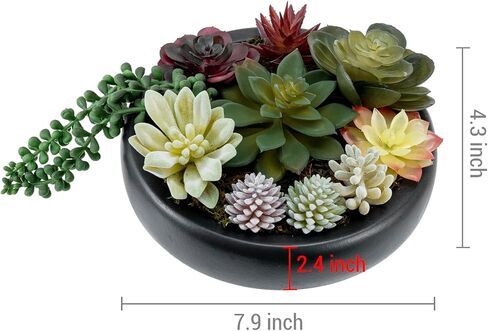 MyGift Assorted Indoor Fake Plants Artificial Succulent Arrangement in Round Gray Cement Planter Pot in Saudi Arabia
