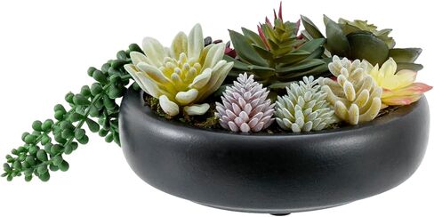 MyGift Assorted Indoor Fake Plants Artificial Succulent Arrangement in Round Gray Cement Planter Pot in Saudi Arabia