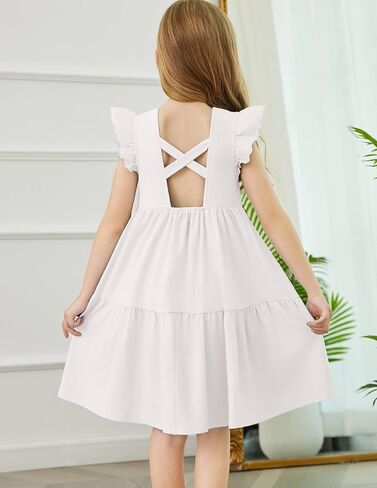 Arshiner Toddler Dress Girls Backless Tiered Summer Dresses Cute Swing Beach Sundress with Pockets for 2-8Y in Saudi Arabia