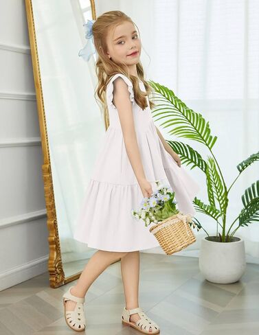 Arshiner Toddler Dress Girls Backless Tiered Summer Dresses Cute Swing Beach Sundress with Pockets for 2-8Y in Saudi Arabia