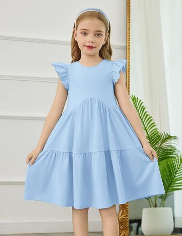 Arshiner Toddler Dress Girls Backless Tiered Summer Dresses Cute Swing Beach Sundress with Pockets for 2-8Y in Saudi Arabia