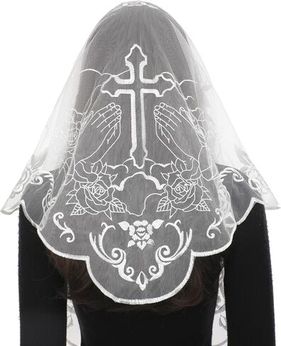 Bozidol Mantilla Veils for Church Catholic: Holy Cross Rose Veil for Women Mass Triangle Embroidery Lace Chapel Head Covering in Kuwait