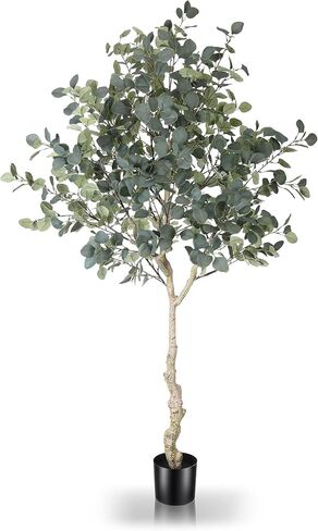 6ft Artificial Eucalyptus Tree in Plastic Nursery Pot, Tall Faux Eucalyptus Stems Fake Plants with 846 Silver Dollar Leaves, Artificial Trees for Office House Living Room Home Decor Indoor in Saudi Arabia