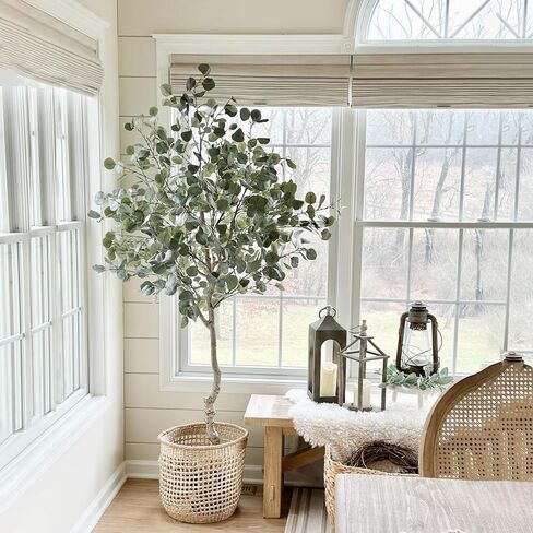 6ft Artificial Eucalyptus Tree in Plastic Nursery Pot, Tall Faux Eucalyptus Stems Fake Plants with 846 Silver Dollar Leaves, Artificial Trees for Office House Living Room Home Decor Indoor in Saudi Arabia