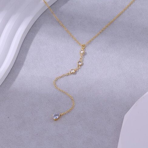 Lariat Necklaces for Women,Dainty Long Gold Necklaces 14K Gold Plated Lariat Necklace With CZ Y-Shaped Pendant Necklace Simple Non Tarnish Chain Layered Necklace Trendy Gold Jewelry for Women in Saudi Arabia