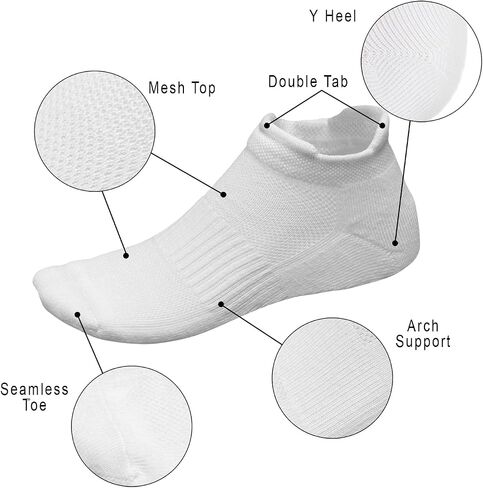 Men's & Women's Low Cut Socks, Cushioned Sports Sock, Double Tab, 6 Pairs - Ideal for Running, Gym & Casual Everyday Wear in Kuwait