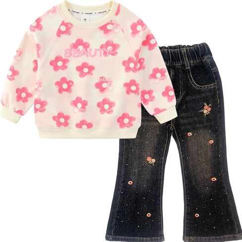 Peacolate 4-10T Spring Fall Little Big Girls 2pcs Clothing Set Tops and Jeans in Saudi Arabia