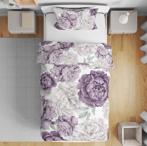 مجموعة مفروشات Sweet Jojo Designs باللون الأرجواني والوردي والرمادي والأبيض باللون الأرجواني والوردي والرمادي والأبيض بألوان مائية زهرية للفتيات الصغيرات - 5 قطع لحاف وشام وملاءات - زهرة وردية منقطة in Kuwait