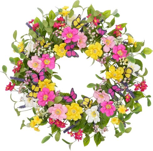 20 Inch Spring Wreath for Front Door Summer Wreath Yellow Lemon Tulip Green Leaves Home Decorations Inside Outside Wedding Wall Window in Saudi Arabia