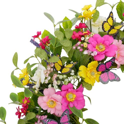 20 Inch Spring Wreath for Front Door Summer Wreath Yellow Lemon Tulip Green Leaves Home Decorations Inside Outside Wedding Wall Window in Saudi Arabia