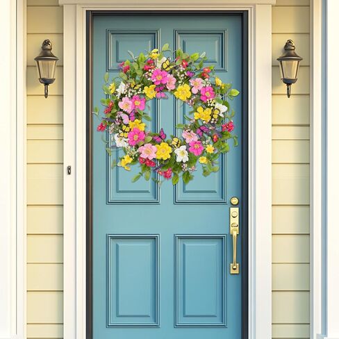 20 Inch Spring Wreath for Front Door Summer Wreath Yellow Lemon Tulip Green Leaves Home Decorations Inside Outside Wedding Wall Window in Saudi Arabia