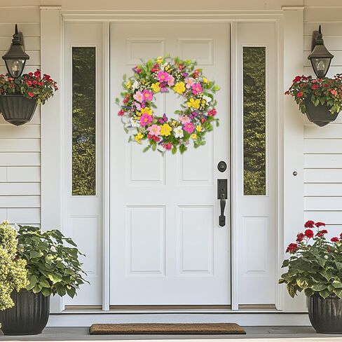 20 Inch Spring Wreath for Front Door Summer Wreath Yellow Lemon Tulip Green Leaves Home Decorations Inside Outside Wedding Wall Window in Saudi Arabia