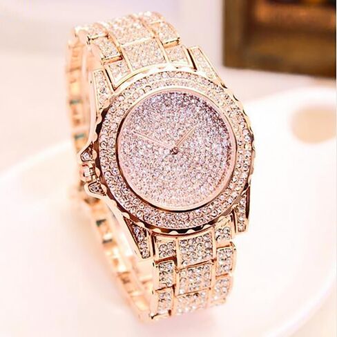 Luxury Women Watch Bling Bling Fashion Jewelry Crystal Diamond Rhinestone Ladies Watches Steel Band Round Dial Analog Clock Classic Quartz Female Charm Bracelet Dress Wristwatches in Saudi Arabia
