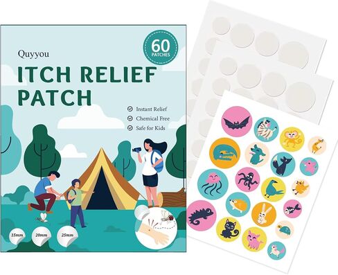 Itch & Bite Relief Patches 60 Stickers Fast-Acting Hydrocolloid for Kids & Adults Natural Formula, Chemical-Free Stop Itching, Prevent Scratching & Reduce Dark Marks Easy to Use Travel Essentials in Kuwait