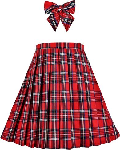 Sunny Fashion Girls Skirt Kids School Uniform Set Red Tartan Pleated Hem Skirt in Saudi Arabia