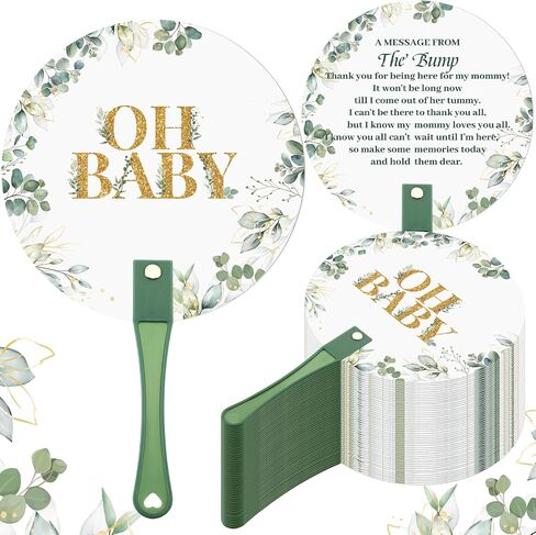 50 Pcs Baby Shower Party Favors for Guests on Baby Thank You Fans Cute Handheld Plastic Fans Gifts for Girl Boy Gender Reval Party Favors(Green Leaf) in Saudi Arabia