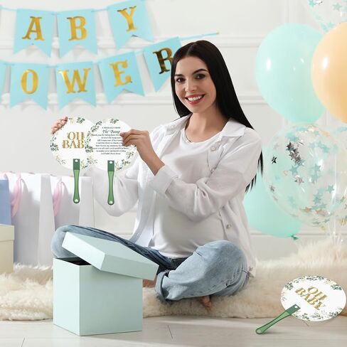 50 Pcs Baby Shower Party Favors for Guests on Baby Thank You Fans Cute Handheld Plastic Fans Gifts for Girl Boy Gender Reval Party Favors(Green Leaf) in Saudi Arabia