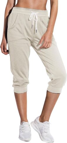 SPECIALMAGIC Women's Capri Sweatpants 3/4 Cropped Jogger French Terry Running Pants Lounge Loose Fit with Side Pockets Ocean Blue L in Kuwait