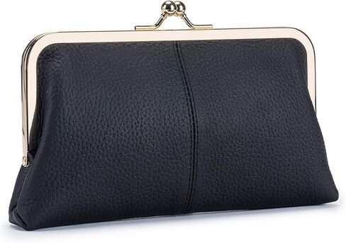 Vintage Kiss Lock Wallet for Women, Genuine Leather Multi-card Slots Card Holder Clutch Purse Travel Wallet (Black) in Saudi Arabia