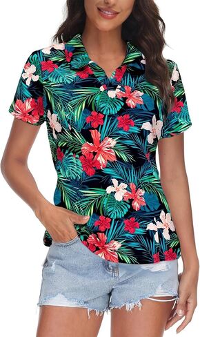 Mnlybaby Womens Golf Polo قمصان هاواي جولف قميص بارد الصيف هاواي قمم زهرية الطباعة المدارية تمرين قصير الأكمام in Saudi Arabia