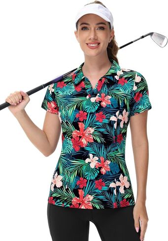 Mnlybaby Womens Golf Polo قمصان هاواي جولف قميص بارد الصيف هاواي قمم زهرية الطباعة المدارية تمرين قصير الأكمام in Saudi Arabia
