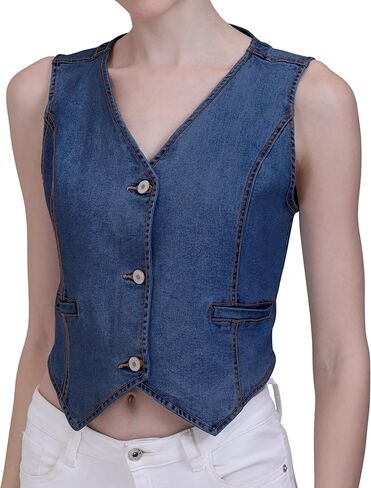 V Vocni Womens Denim Vest Oblessed Jean Vest Top Top Croped Denim Tops Fashion Western Western in Saudi Arabia