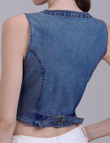 V Vocni Womens Denim Vest Oblessed Jean Vest Top Top Croped Denim Tops Fashion Western Western in Saudi Arabia
