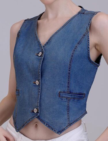 V Vocni Womens Denim Vest Oblessed Jean Vest Top Top Croped Denim Tops Fashion Western Western in Saudi Arabia