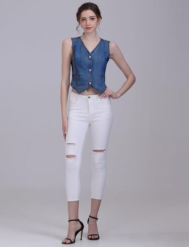 V Vocni Womens Denim Vest Oblessed Jean Vest Top Top Croped Denim Tops Fashion Western Western in Saudi Arabia