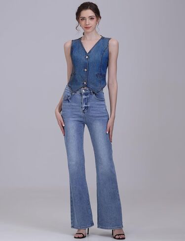 V Vocni Womens Denim Vest Oblessed Jean Vest Top Top Croped Denim Tops Fashion Western Western in Saudi Arabia