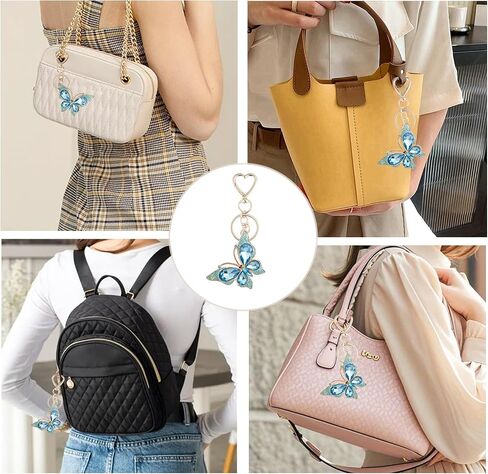 Weixiltc Charm Keychain للنساء ، سلسلة مفاتيح القلب اللطيفة مع قلادة الفراشة الماس ، حقيبة جميلة وملحق مفاتيح المحفظة in Kuwait