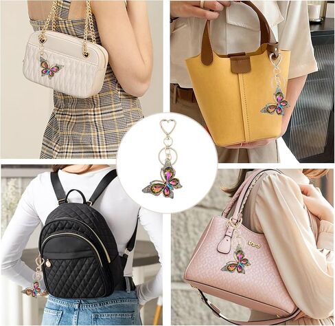 Weixiltc Charm Keychain للنساء ، سلسلة مفاتيح القلب اللطيفة مع قلادة الفراشة الماس ، حقيبة جميلة وملحق مفاتيح المحفظة in Kuwait