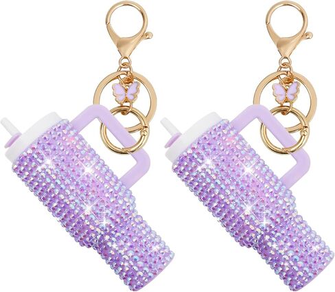 Sparkling Rhinestones Mini Tumbler Keychain Lip Balm Holder Key Ring, Stylish & Functional Accessories in Saudi Arabia