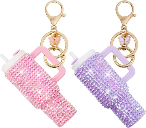 Sparkling Rhinestones Mini Tumbler Keychain Lip Balm Holder Key Ring, Stylish & Functional Accessories in Saudi Arabia