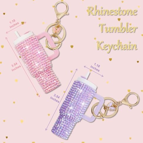 Sparkling Rhinestones Mini Tumbler Keychain Lip Balm Holder Key Ring, Stylish & Functional Accessories in Saudi Arabia