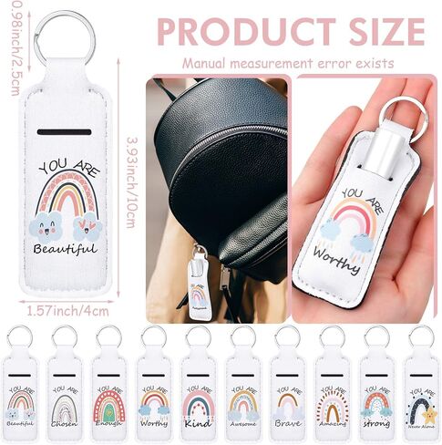 CTOSREE 40 PCS RAINBOW RIPSTICK HARDER مع كلمات ملهمة LAP BALM HOLDER -CHEAIN CNA GIFTS (قوس قزح أبيض) in Kuwait