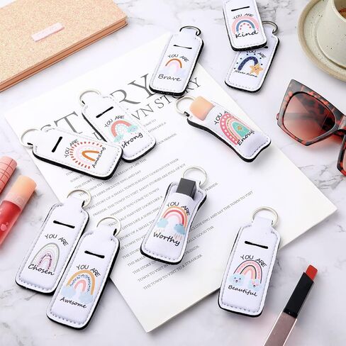 CTOSREE 40 PCS RAINBOW RIPSTICK HARDER مع كلمات ملهمة LAP BALM HOLDER -CHEAIN CNA GIFTS (قوس قزح أبيض) in Kuwait
