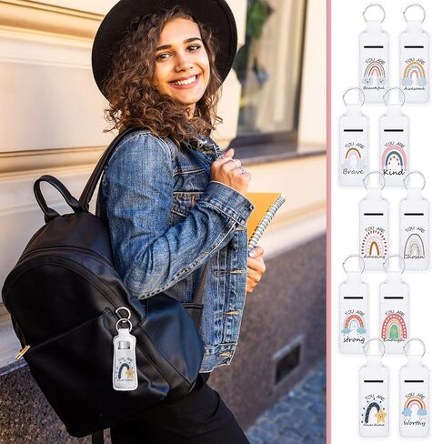 CTOSREE 40 PCS RAINBOW RIPSTICK HARDER مع كلمات ملهمة LAP BALM HOLDER -CHEAIN CNA GIFTS (قوس قزح أبيض) in Kuwait