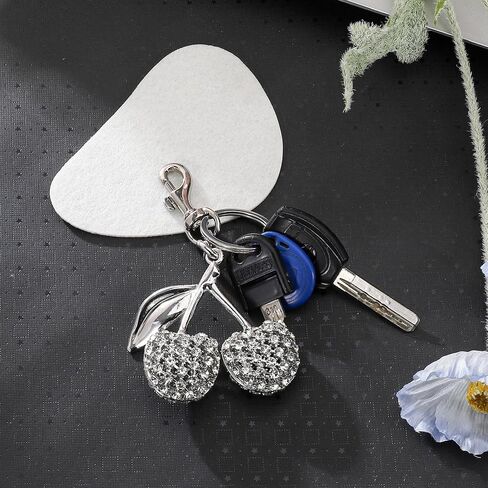 Cherry Keychain Bag Charm, Bling Sparkly Metal Key Accessories for Purses Charms Handbags Pendant for Women Gifts in Saudi Arabia