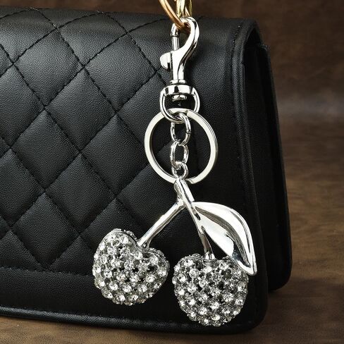 Cherry Keychain Bag Charm, Bling Sparkly Metal Key Accessories for Purses Charms Handbags Pendant for Women Gifts in Saudi Arabia