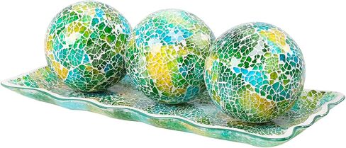 VCUTEKA Decorative Balls and Glass Bowl, 4 Inch Mosaic Sphere Balls Centerpiece Balls for Coffee Table, Home Decor, Wedding Party Decor, Blue in Kuwait