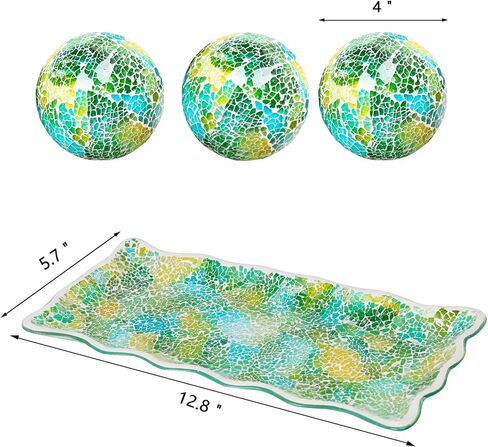 VCUTEKA Decorative Balls and Glass Bowl, 4 Inch Mosaic Sphere Balls Centerpiece Balls for Coffee Table, Home Decor, Wedding Party Decor, Blue in Kuwait